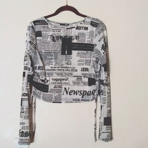 Fashion Nova Crop Mesh Top, Size XL, Color News Print.